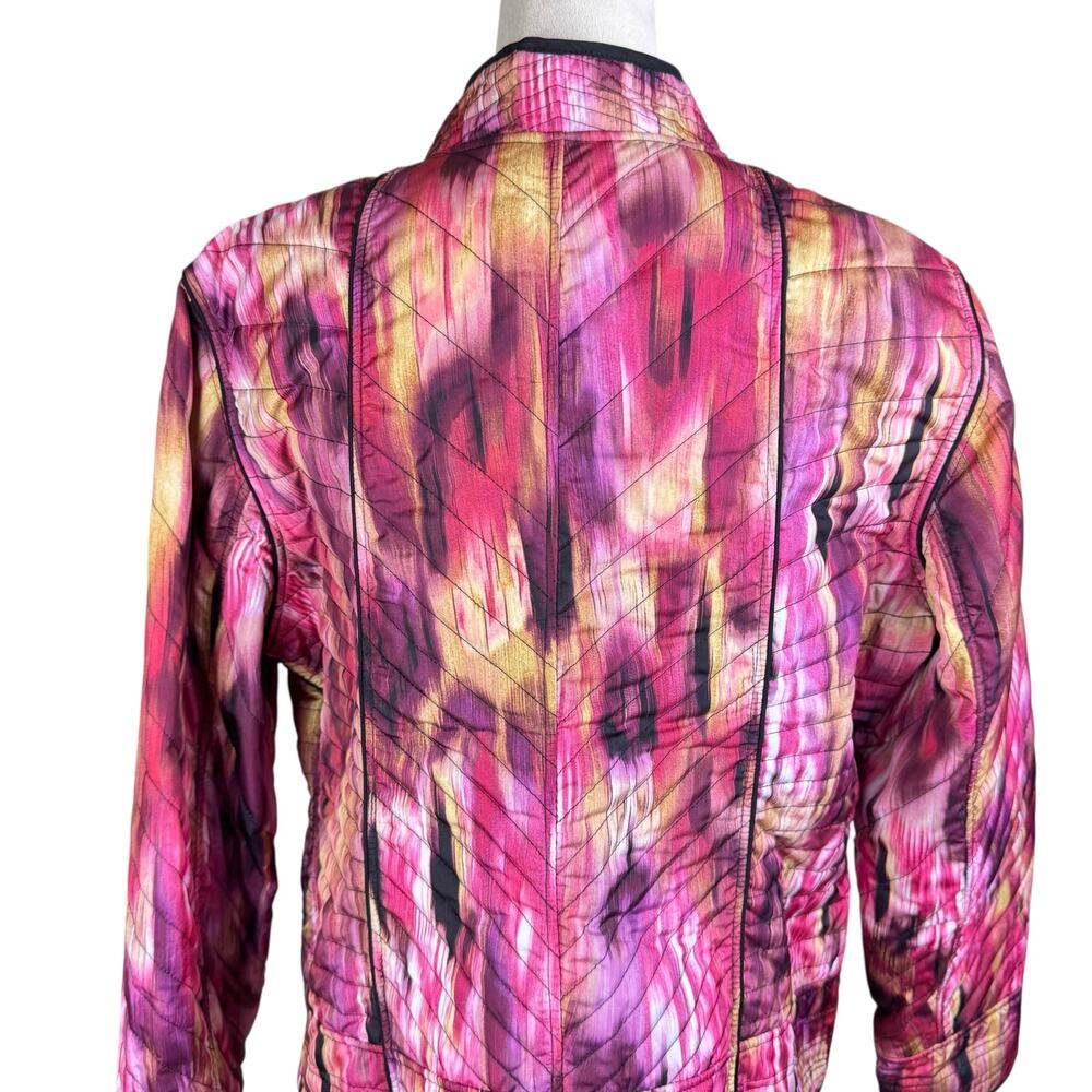 Chico's Sz 2 Pink Watercolor Lightweight Quilted Collarless Open Layering Jacket - Picture 7 of 12